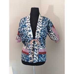 Handmade Women's Cotton Japanese Kimono Inspired Blue Jacket Reversible FLAW